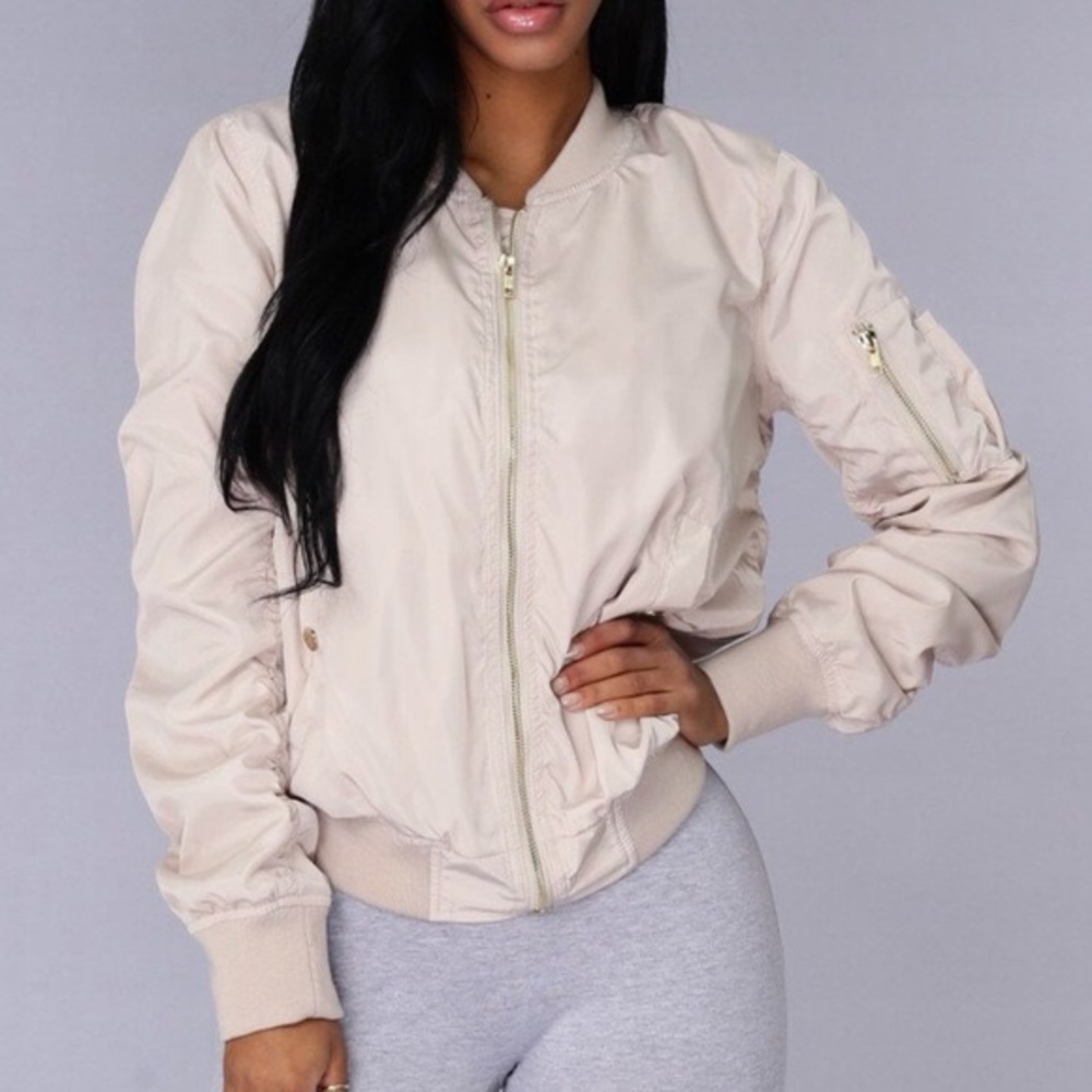 Fashion Nova Cream Bomber Jacket ~ M